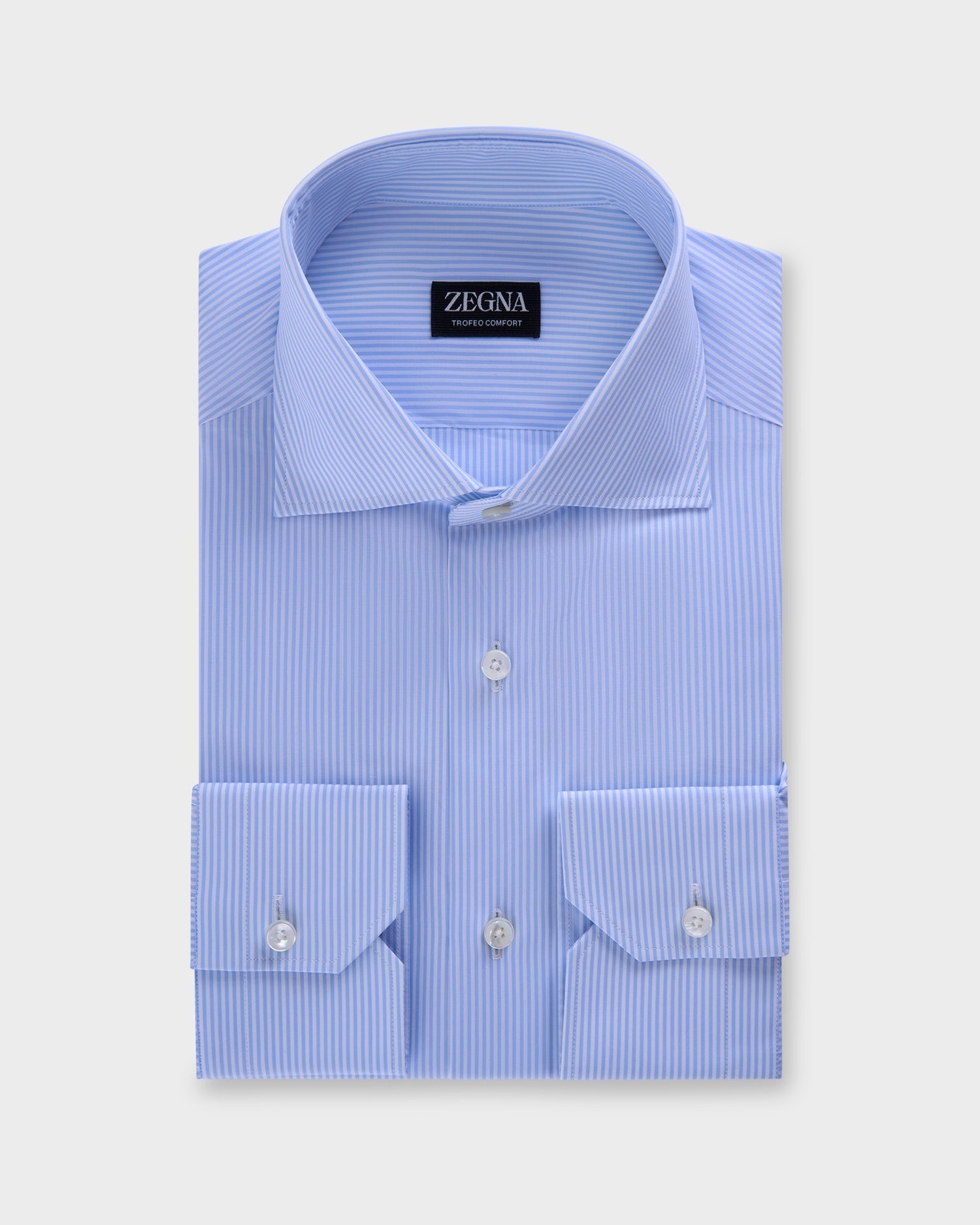 Zegna Pale Blue and White Stripe Trofeo Comfort Cotton Shirt