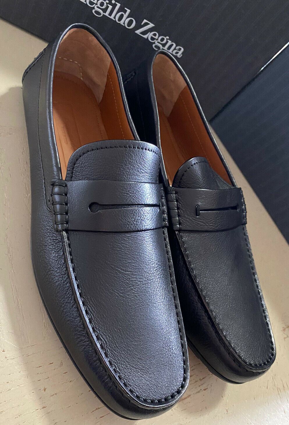 New $625 Ermenegildo Zegna Men Leather Driver Loafers Shoes Black 10.5 US Italy