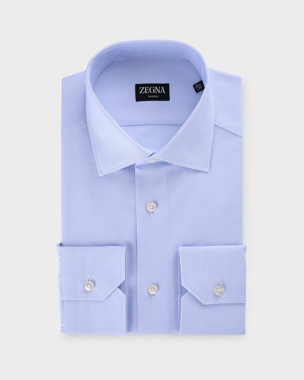Light Blue Trofeo Microtexture Cotton Shirt