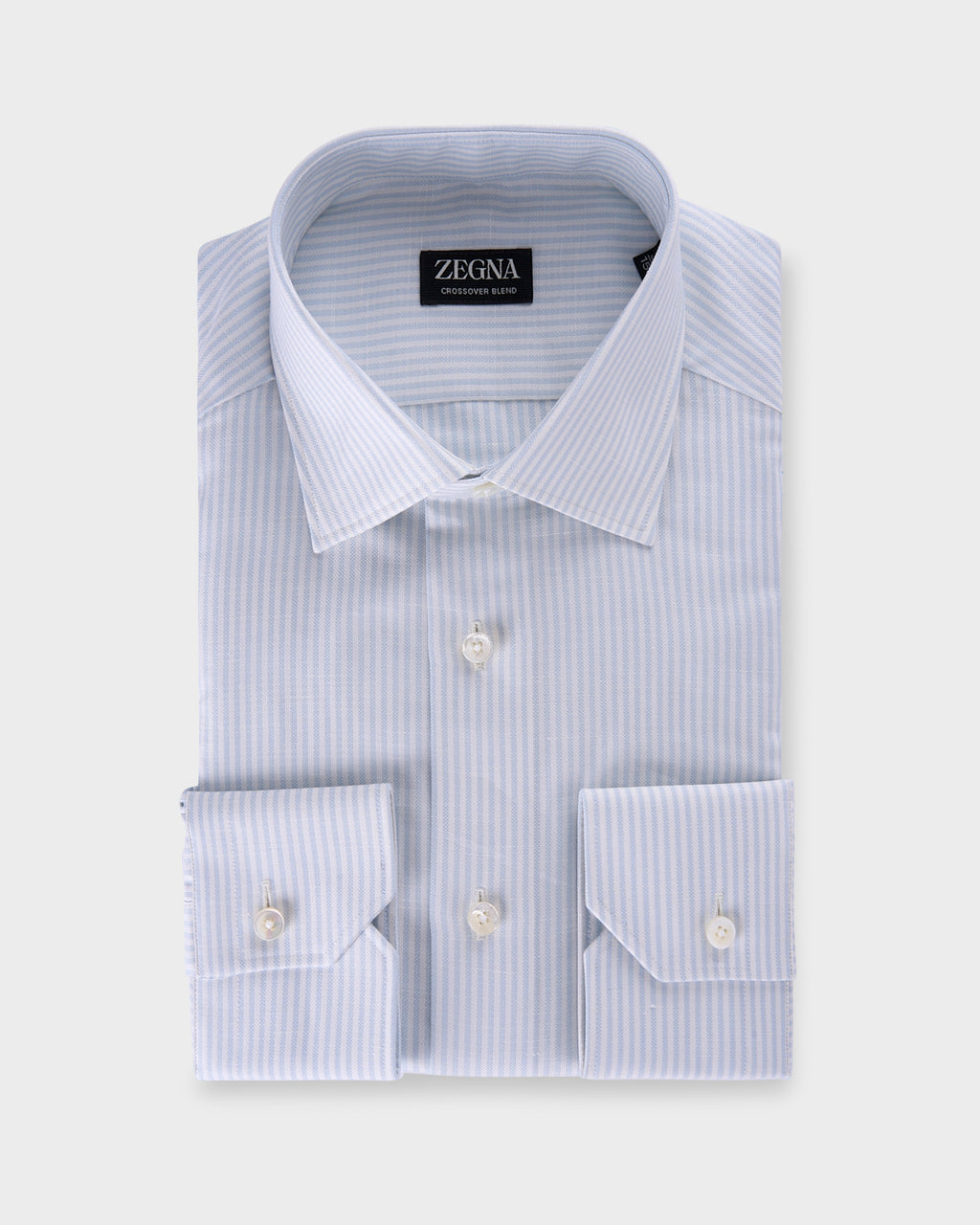 Light Blue And Off White Pinstripe Crossover Blend Shirt