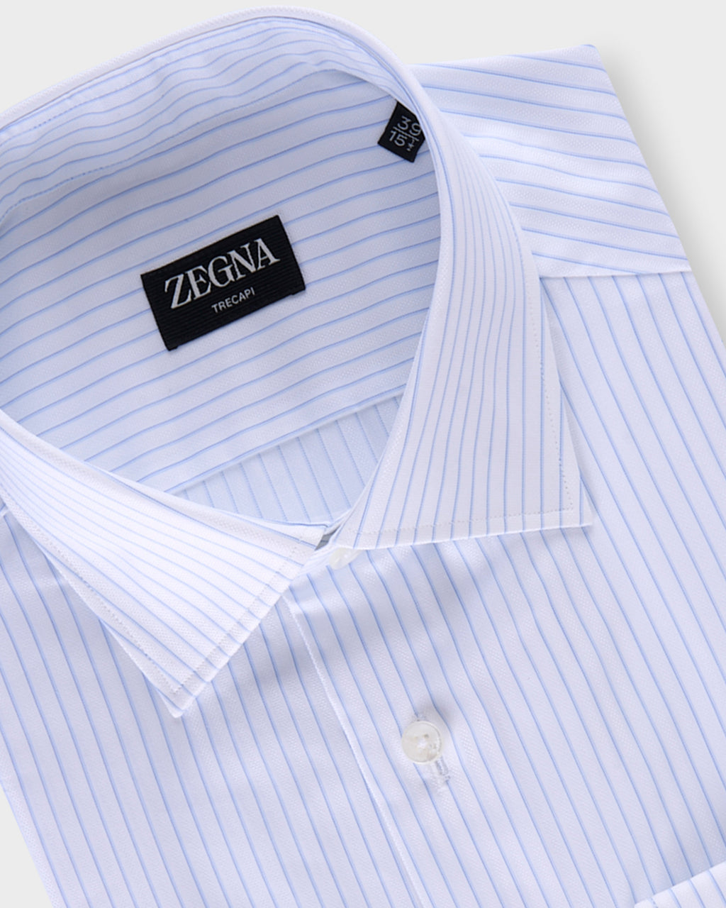 White With Blue Pinstripe Trecapi Cotton Shirt