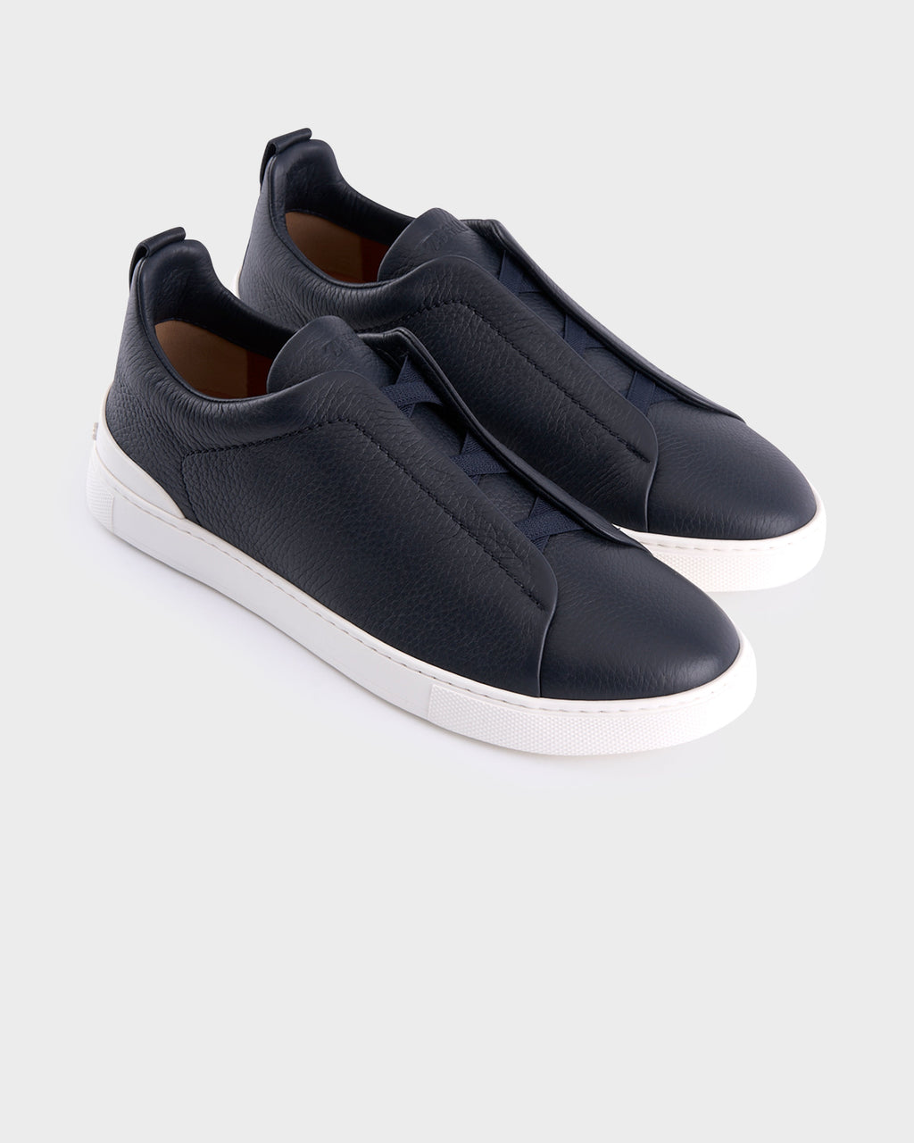 Navy Blue Deerskin Triple Stitch Sneakers