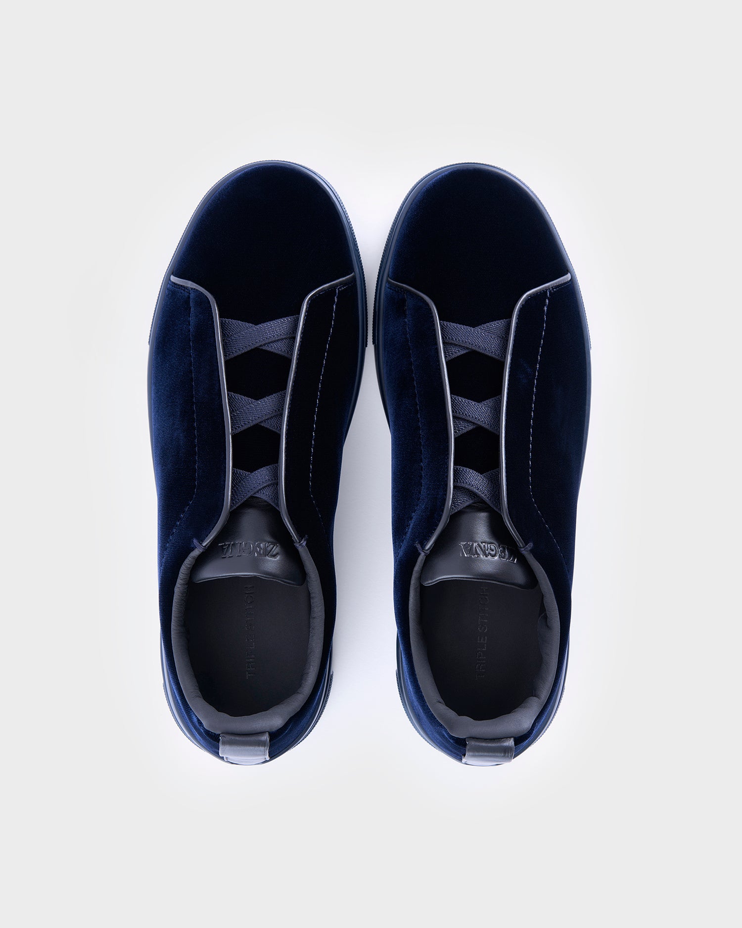 Midnight Blue Velvet Triple Stitch Sneakers