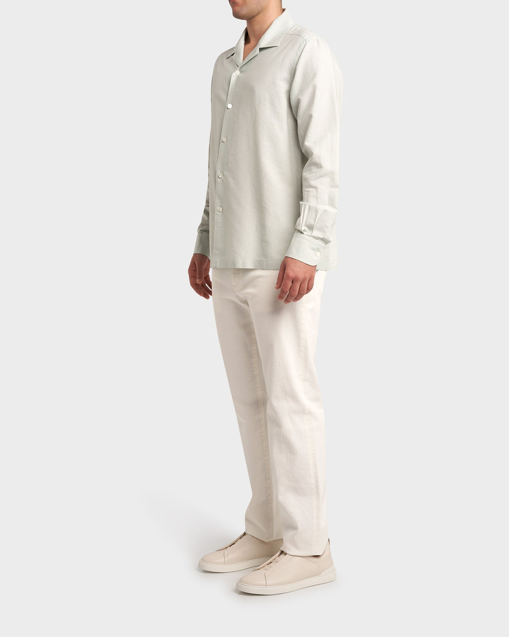 Seafoam Green Cotton Linen Silk Long Sleeve Shirt