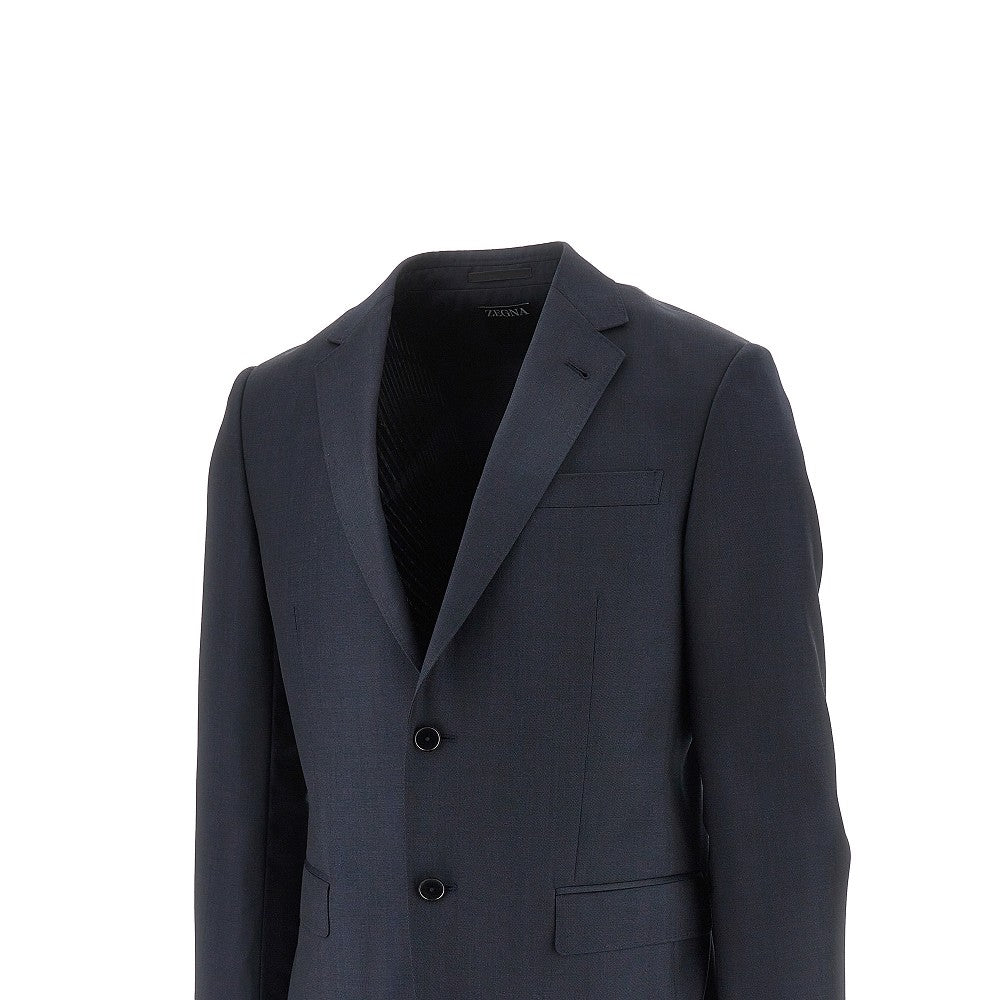 Zegna Wool Canvas Tailored Suit Blue Men