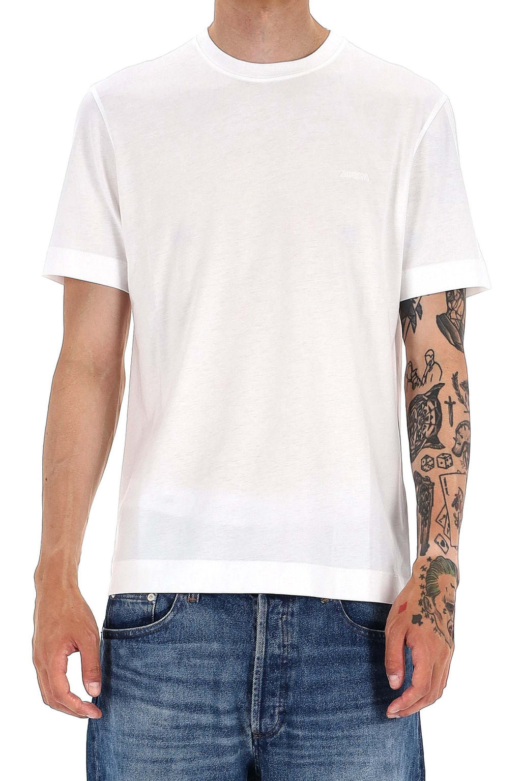 Premium White Cotton Jersey T-Shirt with Subtle Embroidery