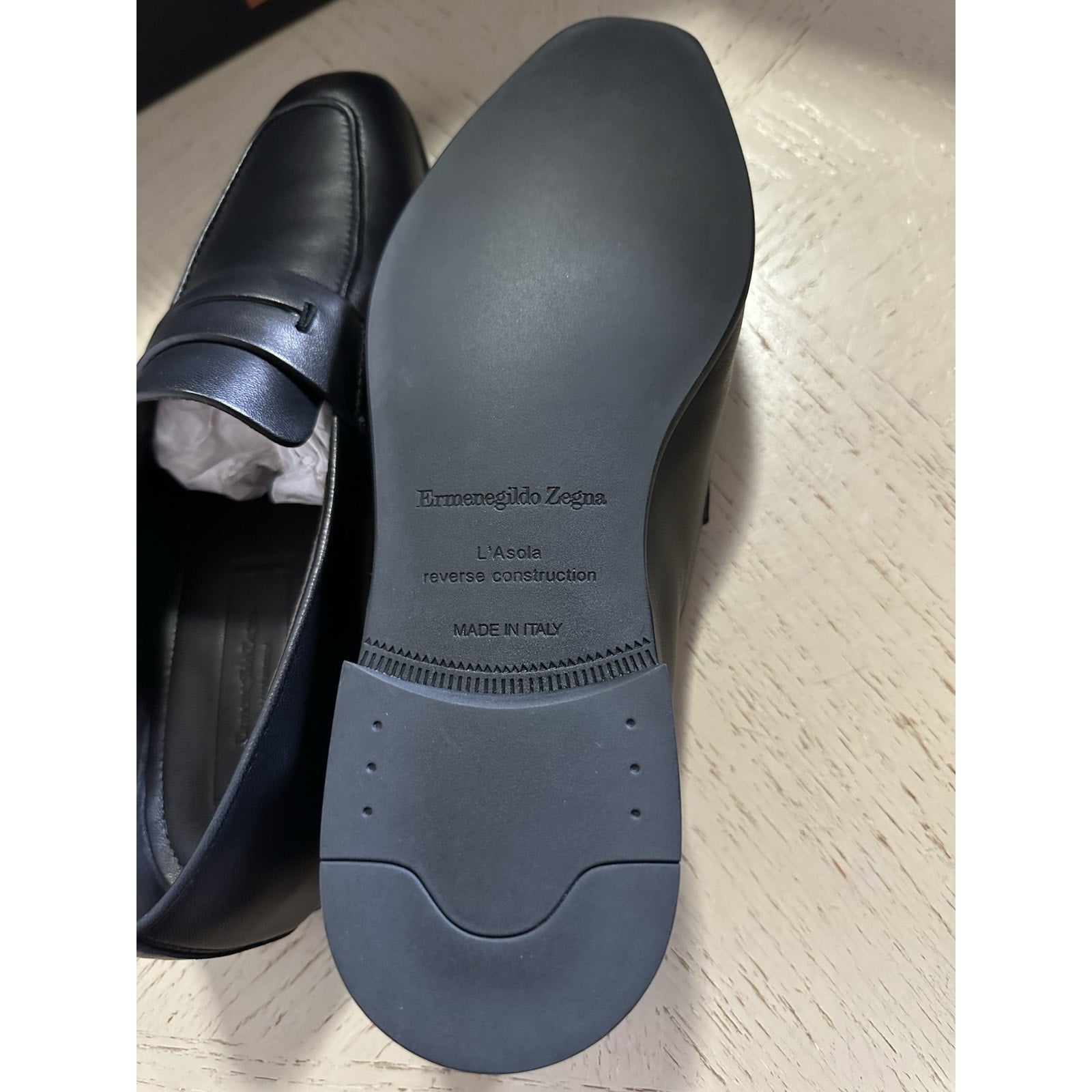 New $1190 Ermenegildo Zegna Leather Reverse Construction Loafers Black 7 US/40 E