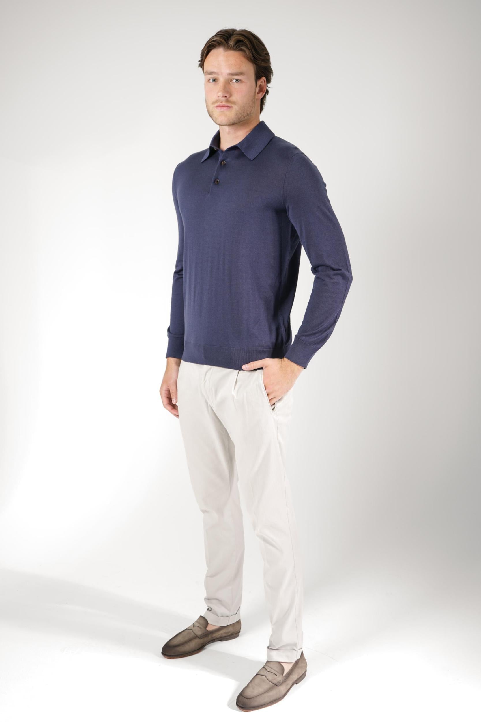 Zegna Cashmere/Silk Longsleeve Polo Navy