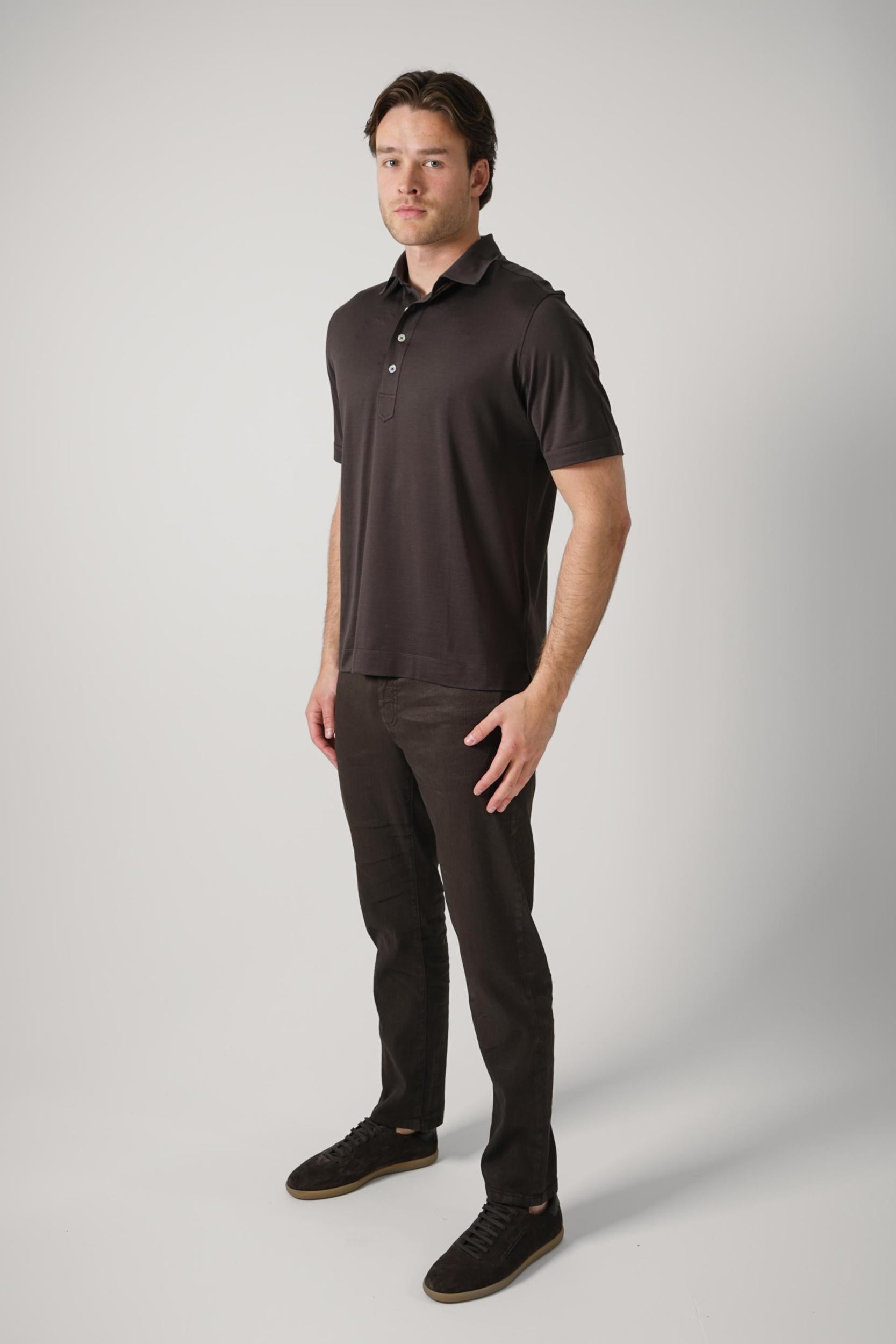 Zegna Leggerissmo Silk Polo Deep Brown