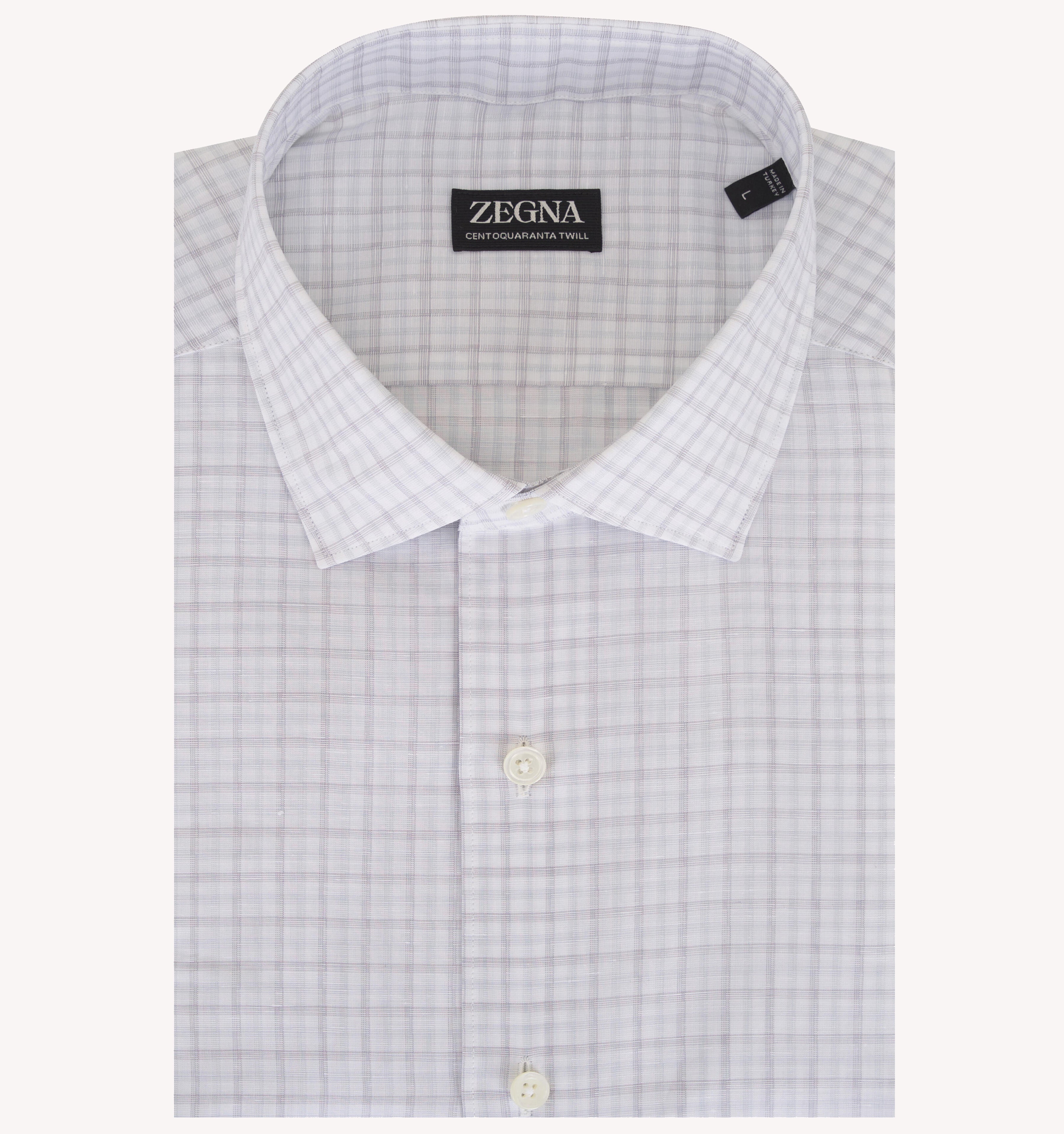 Zegna Windowpane Sport Shirt in Light Grey